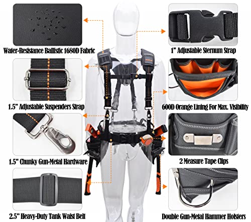 Tool belt with suspenders, Tool belt suspenders for men, Tool belts for men construction, Tool belt pouches, Framer tool belt with suspenders, WELKINLAND
