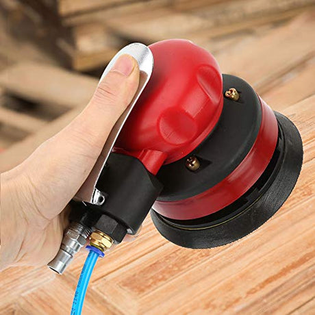 5" Air Random Orbital Palm Sander Powered Wet Orbital Air Palm Sander Pneumatic Portable Handheld 1/4" Inlet Grinding Machine Kit Reminnbor
