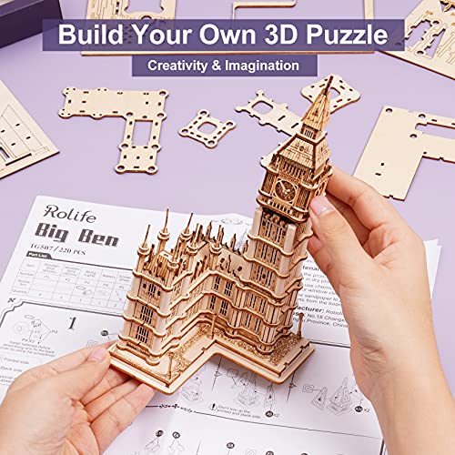 Rolife 3D Wooden Puzzles Big Ben Craft Model Kits for Adults to Build Birthday Gift for Family and Friends - WoodArtSupply