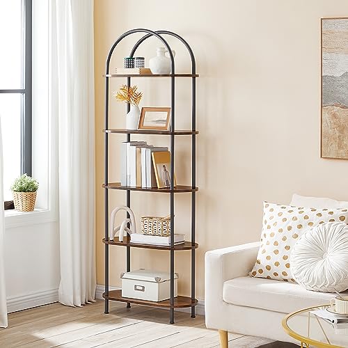 HOOBRO 5-Tier Industrial Arched Bookshelf with Rustic Brown Finish HOOBRO