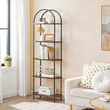 HOOBRO 5-Tier Industrial Arched Bookshelf with Rustic Brown Finish HOOBRO
