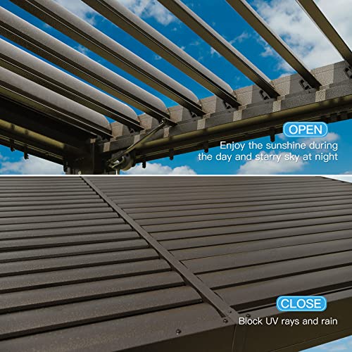 Domi Louvered Pergola 12' × 20', Outdoor Aluminium Pergola with Adjustable Roof, Curtains and Netting, Hardtop Gazebo for Patio, Deck, Garden, Yard, domi outdoor living