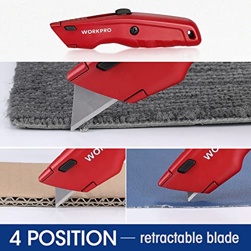 WORKPRO Premium Utility Knife, Retractable All Metal Heavy Duty Box Cutter, Quick Change Blade Razor Knife, with 10 Extra Blades - WoodArtSupply