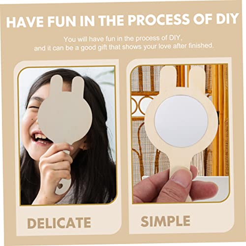 KALLORY 6pcs Wooden Mirror Unfinished Mirror Toys Childrens Arts Toy Small DIY Mirrors Wooden Drawing Mirrors Handheld Makeup Mirror Bathroom Vanity KALLORY