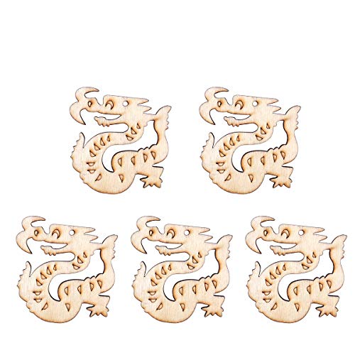 SUPVOX 10Pcs Unfinished Wood Cutout Wooden Dragon Shape Natural Wood Pieces for DIY Arts Crafts Projects