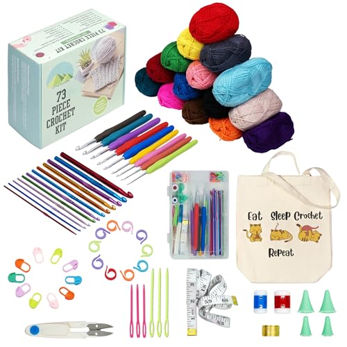 LITTLE CHILTERN 73 Piece Crochet Kits for Beginner & Professional | Learn & Craft with 21 Ergonomic Hooks & 15 Colorful Yarn | Complete Crochet - WoodArtSupply