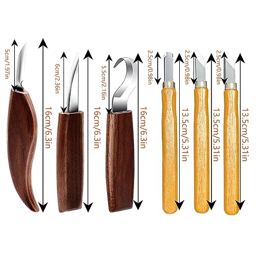 Qivine 10Pcs Wood Carving Tools Set, Walnut Handle & Metal Beginner Wood Carving Kit, Whittling Knives Set for All Levels, Wood Carving Knife Set - WoodArtSupply