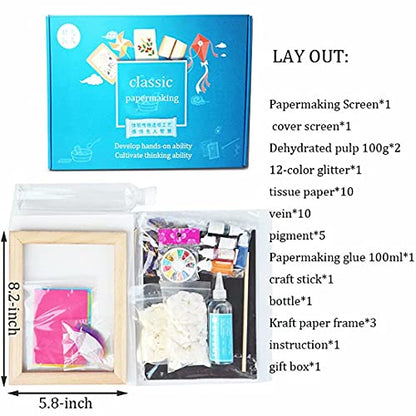 Complete Handmold Papermaking Kit Handmade Paper Art Crafts Set for Children with Screen Frame Great Gifts for Girls Boys Makes 5.8 x 8.2 inch Paper