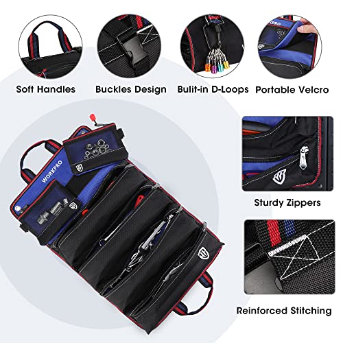 WORKPRO Roll Up Tool Bag, Tool Roll Up Bag with Detachable Tool Pouches, Heavy Duty Tool Bag Organizer with 6 Pockets, Tool Roll Organizer for WORKPRO