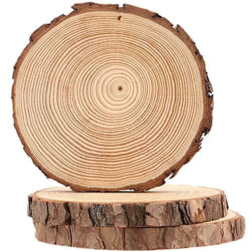 MANCHAP 10 PCS 5.9-6.2 Inch Craft Wood Slices with Hole, Unfinished Wooden Logs Slices with Hanging String, Natural Wood Discs for Crafts, Painting,