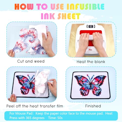 Tintnut Tie Dye Infusible Ink Transfer Sheets - 12 Sheets 12"x10", Seamless Colorful Sublimation Transfer Paper Bundle Compatible with Cricut for DIY Tintnut