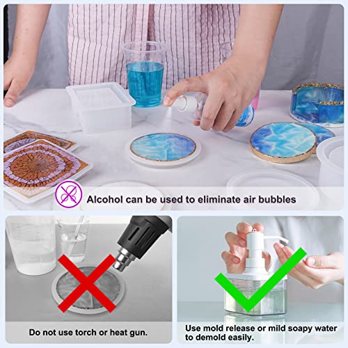 LET'S RESIN Coaster Resin Molds, Upgraded 10pcs Epoxy Molds Holder Kit with 5 Plastic Dropper 5 Wooden Sticks 2 Gloves, Sturdy Silicone Molds for - WoodArtSupply