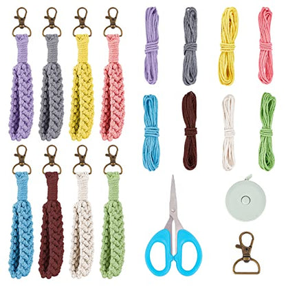 FREEBLOSS 8 Set DIY Macrame Boho Keychain Bracelet Kit Handmade Boho Wristlet Keychain Macrame Key Wristlet Keyring Holder Wrist Lanyard for Women - WoodArtSupply