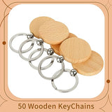 Oungy 50PCS Wooden Keychain Blanks Unfinished Round Wood Keychain Blanks Wooden Key Chain Bulk for Engraving Personalized DIY Gift Crafts Oungy