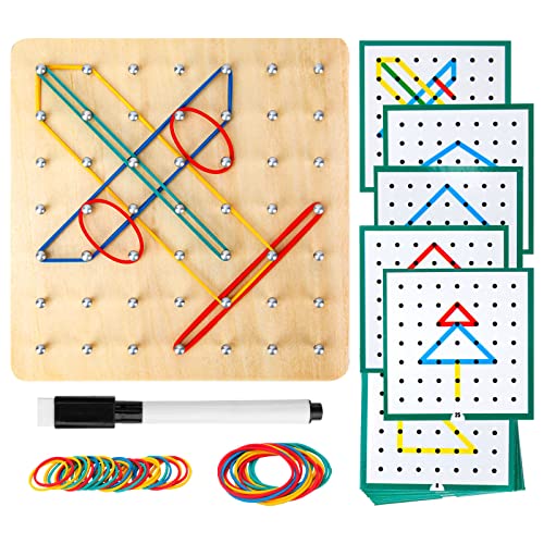 HEELWIRE Wooden Geoboard,Montessori Toy,Graphical Mathematical Education Toy for Kids with Pattern Cards and Rubber Bands to Figures and Shapes, HEELWIRE
