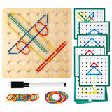 HEELWIRE Wooden Geoboard,Montessori Toy,Graphical Mathematical Education Toy for Kids with Pattern Cards and Rubber Bands to Figures and Shapes, HEELWIRE