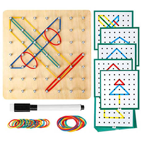 HEELWIRE Wooden Geoboard,Montessori Toy,Graphical Mathematical Education Toy for Kids with Pattern Cards and Rubber Bands to Figures and Shapes, HEELWIRE