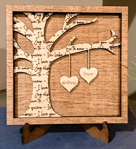 Mother's Day Gift | Love Heart Sign Plaque | Wooden Hearts with Name | Wood For Mom Sign | Rustic Anniversary Frame - WoodArtSupply