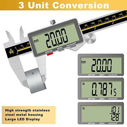 Digital Caliper,ACEMETER 0-6" Vernier Calipers Measuring Tool-Electronic Micrometer with Large LCD Screen,Metal Metric Measure Caliper for Engineer - WoodArtSupply