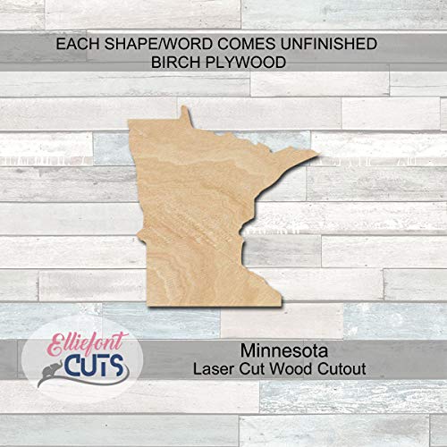 Minnesota Wood Cutouts for crafts, Laser Cut Wood Shapes 5mm thick Baltic Birch Wood, Multiple Sizes Available Elliefont Styles