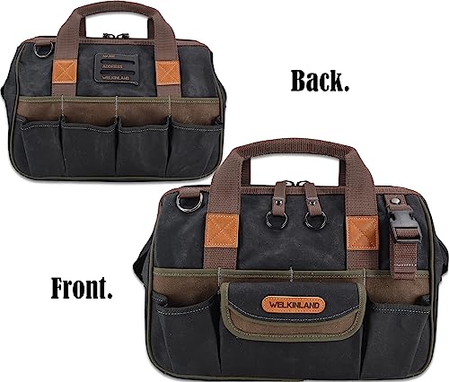 30-Pockets Canvas tool bag, 14-Inch Heavy Duty tool bag, Waxed Canvas tool bags heavy duty, Tool duffel, Lineman tool bag, Electrician tool bag, Tool WELKINLAND