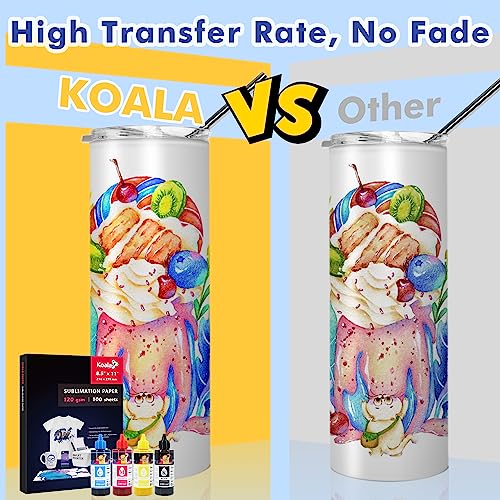 KOALA Premium Sublimation Kit, Sublimation Paper 120gsm 100 sheets, Sublimation Ink Bundle Kit and Printer Cleaner Kit for Heat Transfer on Tumblers,