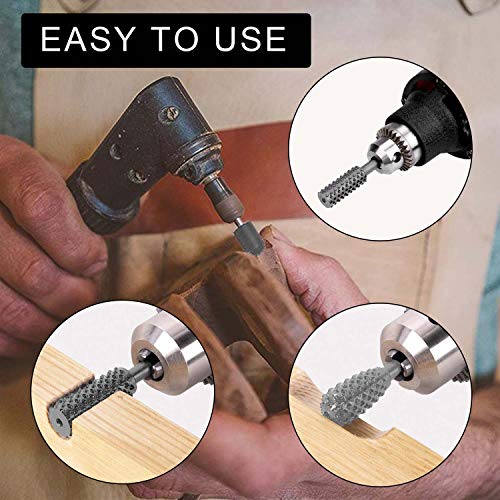 Rotary Burr Rasp Set - 5Pcs Wood Carving File Drill Bits, 1/4 Inch Round Shank Chisel Shaped Embossed Grinding Head DIY Woodworking Power Tools for