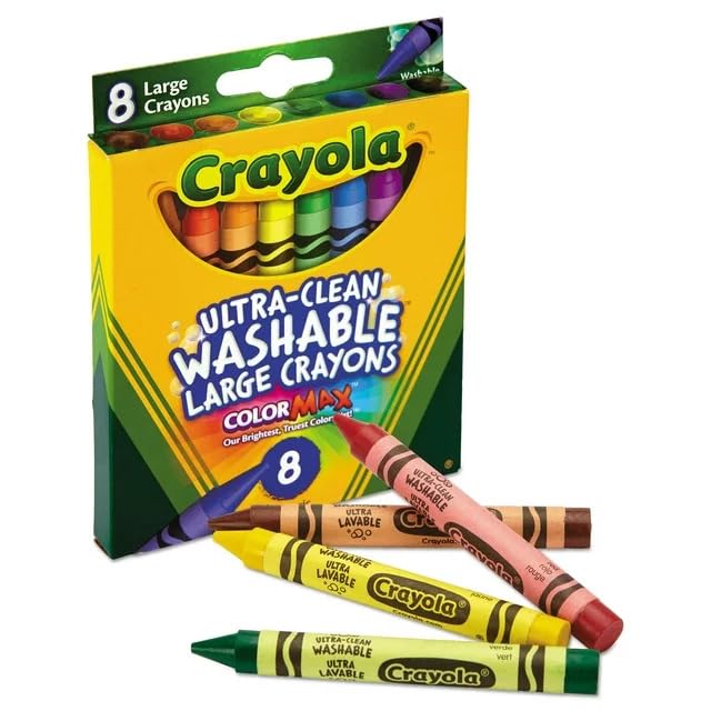 Crayola 523280 Ultra-Clean Washable Crayons, Large, 8 Colors/Box - WoodArtSupply