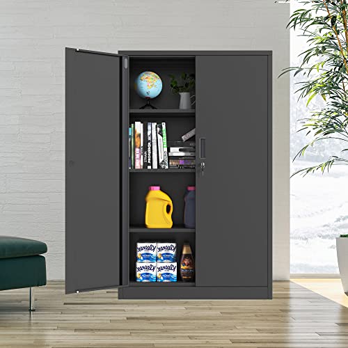 JINKUR Metal Storage Cabinet with Locking Doors and 3 Adjustable Shelves, 53.5-Inch Lockable Storage Cabinets for Home Office Garage Kitchen Pantry JINKUR