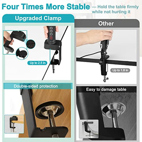TOMSOO 5X Magnifying Glass with Light and Clamp, 5 Color Modes Stepless Dimmable Lighted Magnifier with Stand, Flexible Gooseneck LED Desk Lamp Hands TOMSOO