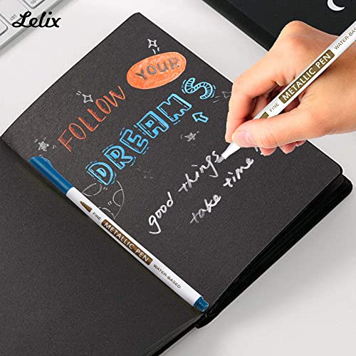 Lelix 24 Colors Metallic Marker Pens, Fine Tip Paint Pens for DIY Photo Album, Black Paper, Card Making, Rock Art Painting, Scrapbooking, Glass, - WoodArtSupply