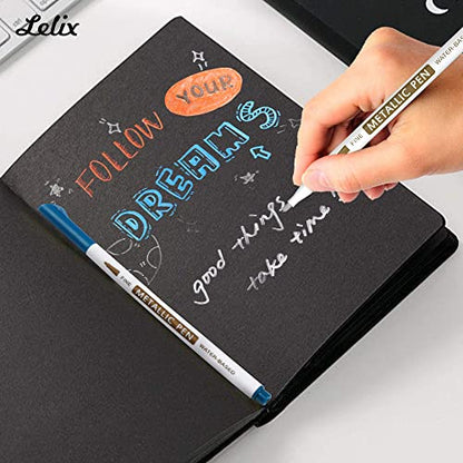 Lelix 24 Colors Metallic Marker Pens, Fine Tip Paint Pens for DIY Photo Album, Black Paper, Card Making, Rock Art Painting, Scrapbooking, Glass, - WoodArtSupply