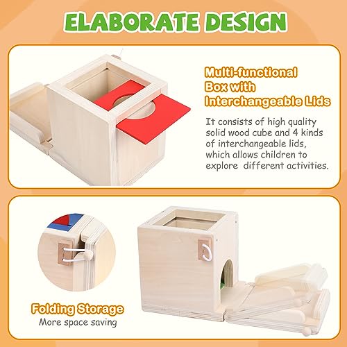 Wooden Montessori Toys Toddlers Play Kit, 4-in-1 Object Permanence Box, Coin Box, Carrot Harvest, Color Match Sticks Drop Game, Educational Learning Xylolin