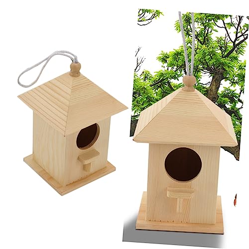 OFFSCH 1pc Bird Cabin Yard Bird House Wood Bird Hut Hanging Bird Houses Unfinished Wood Birdhouse Pet Bird Cage Hand-Painted Bird House Bird Wood - WoodArtSupply