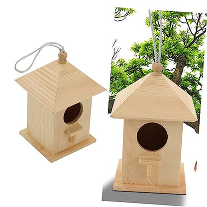 OFFSCH 1pc Bird Cabin Yard Bird House Wood Bird Hut Hanging Bird Houses Unfinished Wood Birdhouse Pet Bird Cage Hand-Painted Bird House Bird Wood - WoodArtSupply