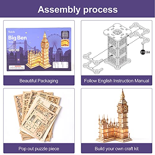 Rolife 3D Wooden Puzzles Big Ben Craft Model Kits for Adults to Build Birthday Gift for Family and Friends Rolife