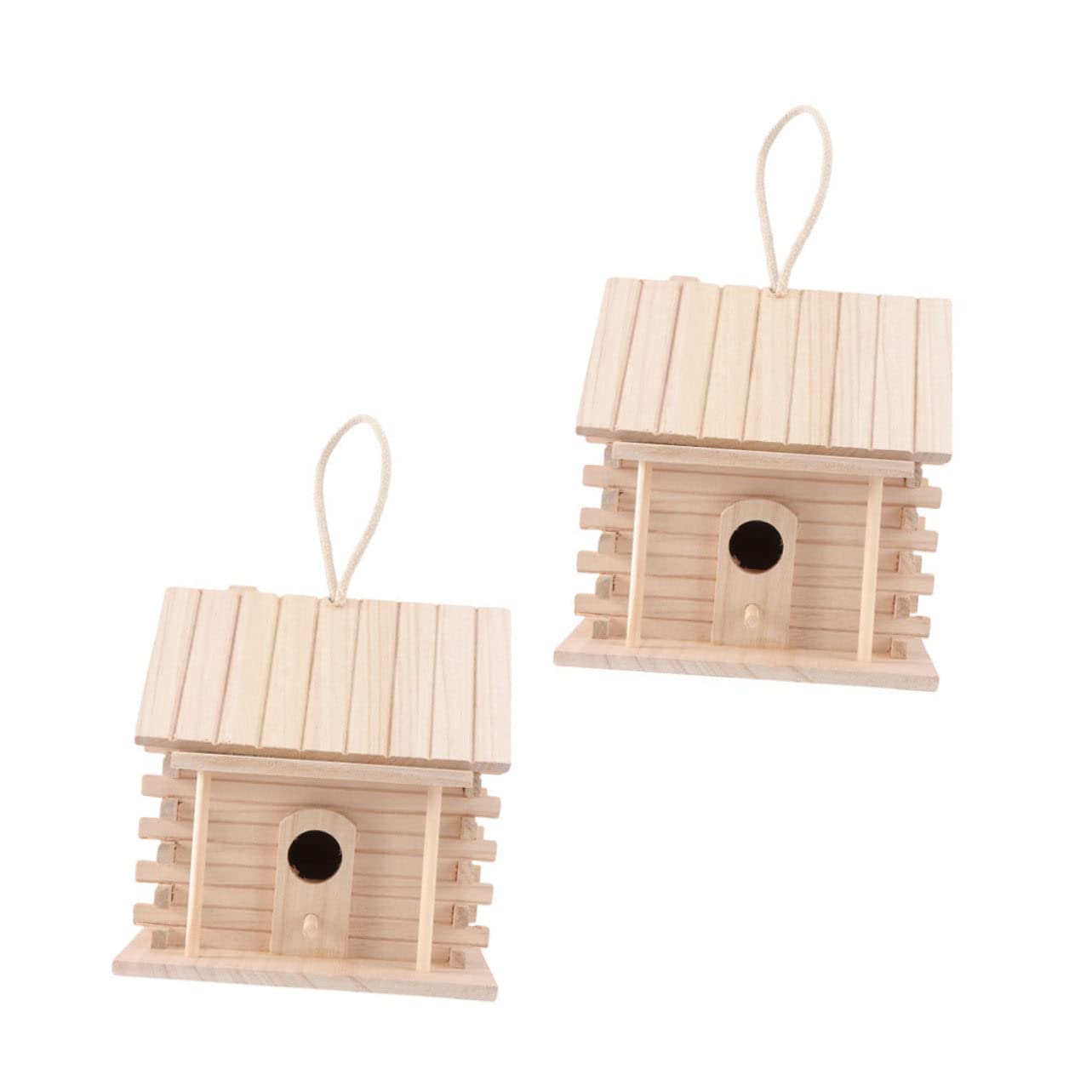 BESPORTBLE 2pcs Hanging Wooden Bird's Nest Wood Decor Wooden Decor Bird Feeders for Outdoors Parakeet Wooden Bird Nest Wood Trim Natural Bird Hut BESPORTBLE