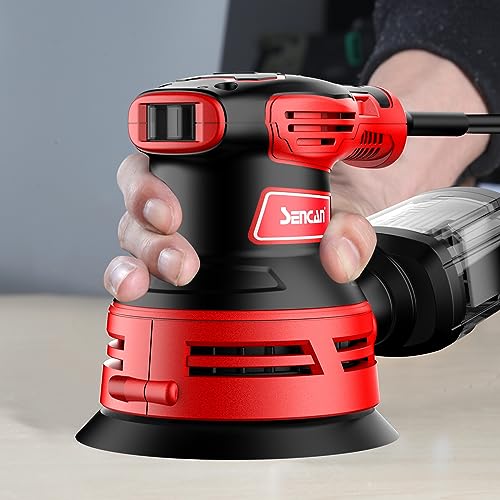 SENCAN 280W Random Orbit Sander, 6 Variable Speed 5-Inch,4000-12000 RPM Electric Palm Sander with Transparent Dust Box,Efficiency Dust Collection SENCAN
