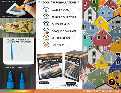 36 Acrylic Paint Pens Skin and Natural Earth Tone Marker Set For Rock Painting, Canvas, Mugs, Glass, Plastic, Wood, Metal, Fabric, Scrapbooking, Most TOOLI-ART
