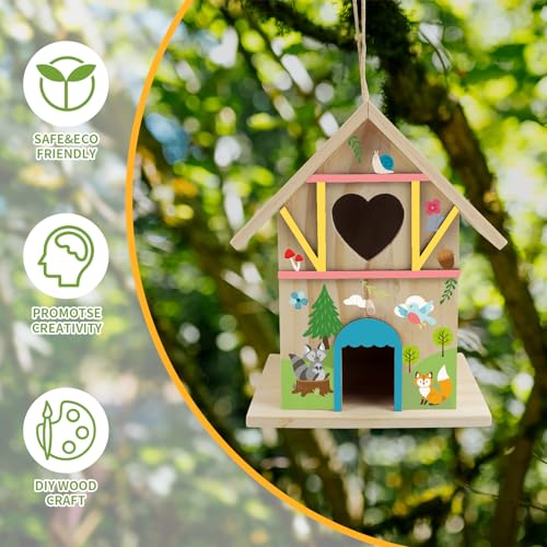 DIY Wooden Birdhouse Painting Kit for Kids, Bird House to Paint Set,Wood Arts and Crafts for Children,Ages 3-12 Build Your Own Bird Houses goldentime
