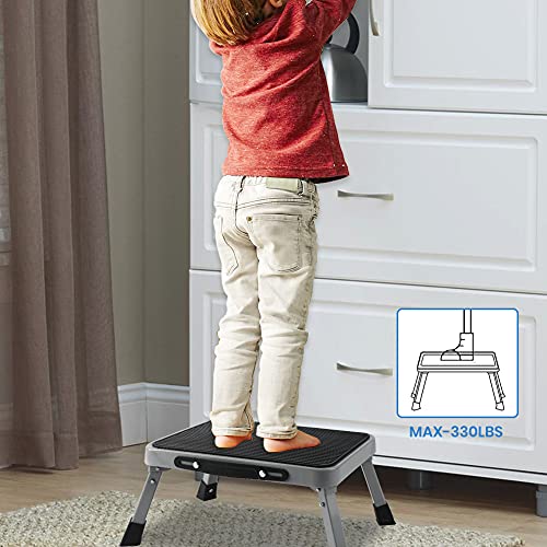 TreeLen 1-Step 330lbs Capacity Folding Metal Step Stool, Portable Step Ladder, Non-Slip, Sturdy TreeLen