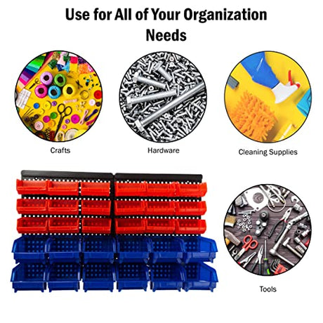 Wall-Mounted Garage Storage Bins - 30 Compartments for Garage Organization, Craft Supply Storage, Tool Box Organizer Unit by Stalwart (Red/Blue) Stalwart