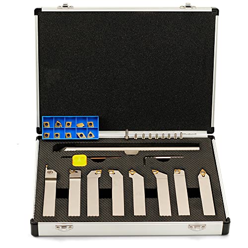 OSCARBIDE 3/4”Shank 9 Pieces/Set Indexable Nickel Plated Lathe Turning Tool Holder and Boring Bar,CNC Heavy Duty for Turning Grooving Threading Cut OSCARBIDE