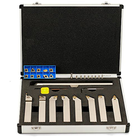 OSCARBIDE 3/4”Shank 9 Pieces/Set Indexable Nickel Plated Lathe Turning Tool Holder and Boring Bar,CNC Heavy Duty for Turning Grooving Threading Cut OSCARBIDE