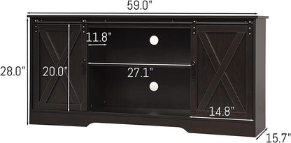 Farmhouse Espresso Coffee Bar Cabinet with Sliding Barn Doors & Ample Storage - WoodArtSupply