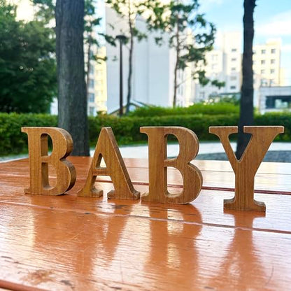 Small Wood Baby Letters for Rustic Baby Shower Decorations Gender Neutral Baby Shower Centerpiece Decor Gender Reveal Party Supplies - WoodArtSupply