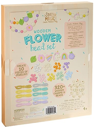 Story Magic Wooden Flower Bead Set, Over 300 Large Hole Wood Beads & Charms for Beading Bracelets, Bracelet Making Kit, Flower Bracelet Kit, Story Magic