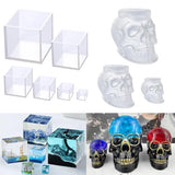 RESINWORLD Set of Large Medium Small Clear Skull Resin Molds + Set of 4", 3", 2", 1.5", 1", 0.5" Clear Silicone Cube Molds ResinWorld