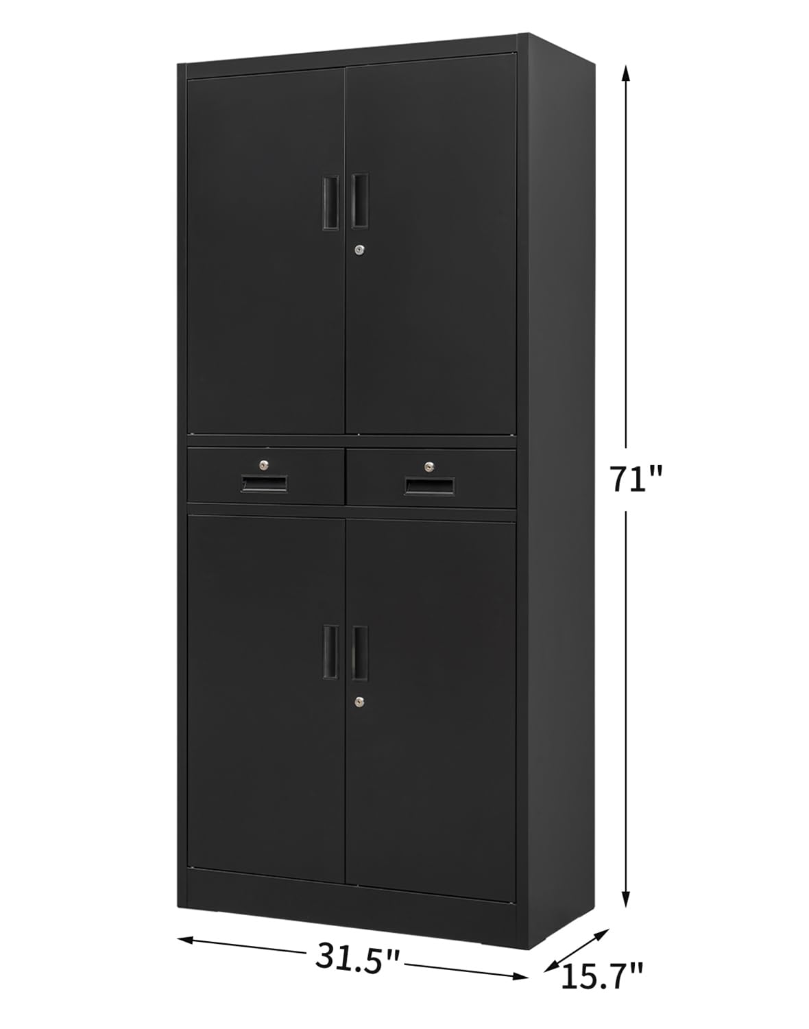 BESFUR Pantry Metal Storage Cabinet with 2 Drawers and Adjustable Shelves, Locking Storage Cabinet for Office, Garage, Home, School, Utility - WoodArtSupply