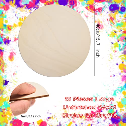 12 Pack 16 Inch Round Wood Circles for Crafts Unfinished Wood Circles Natural Round Wood Discs Blank Round Wood Signs Cutouts for Door Hangers, Door AWIZOM